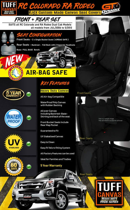 TUFF HD TRADE Canvas Seat Covers 2 Rows For Isuzu D-MAX DMAX SX LS LSM LSU 10/2008-2012 Black