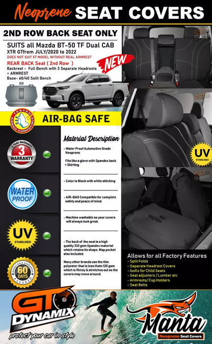 Manta Neoprene Rear Seat Covers For Mazda TF BT-50 XTR GT 7/2020-2025