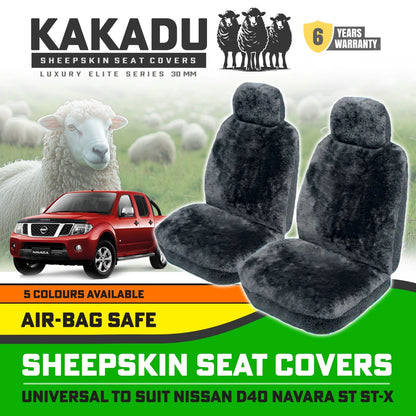 KAKADU Luxury Sheepskin Seat Covers Suits Nissan Navara D40 2005-2015 30mm 5 Colours 6YRW