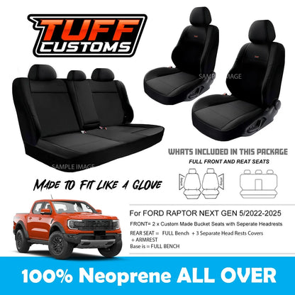 Tuff Customs Neoprene Seat Covers For FORD RANGER NEXT GEN RAPTOR 5/2022-2025 2 Rows Black