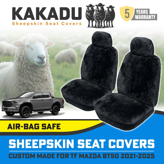 Custom made KAKADU Sheepskin Seat Covers for Mazda TF BT-50 GT XTR SP 7/2020-2025 Black