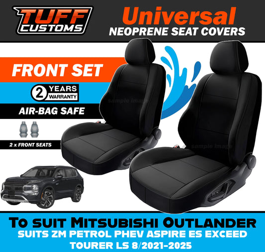 TUFF Customs Universal Neoprene Seat Covers Mitsubishi Outlander ZM PETROL PHEV ASPIRE ES EXCEED EXCEED TOURER LS 8/2021-2025