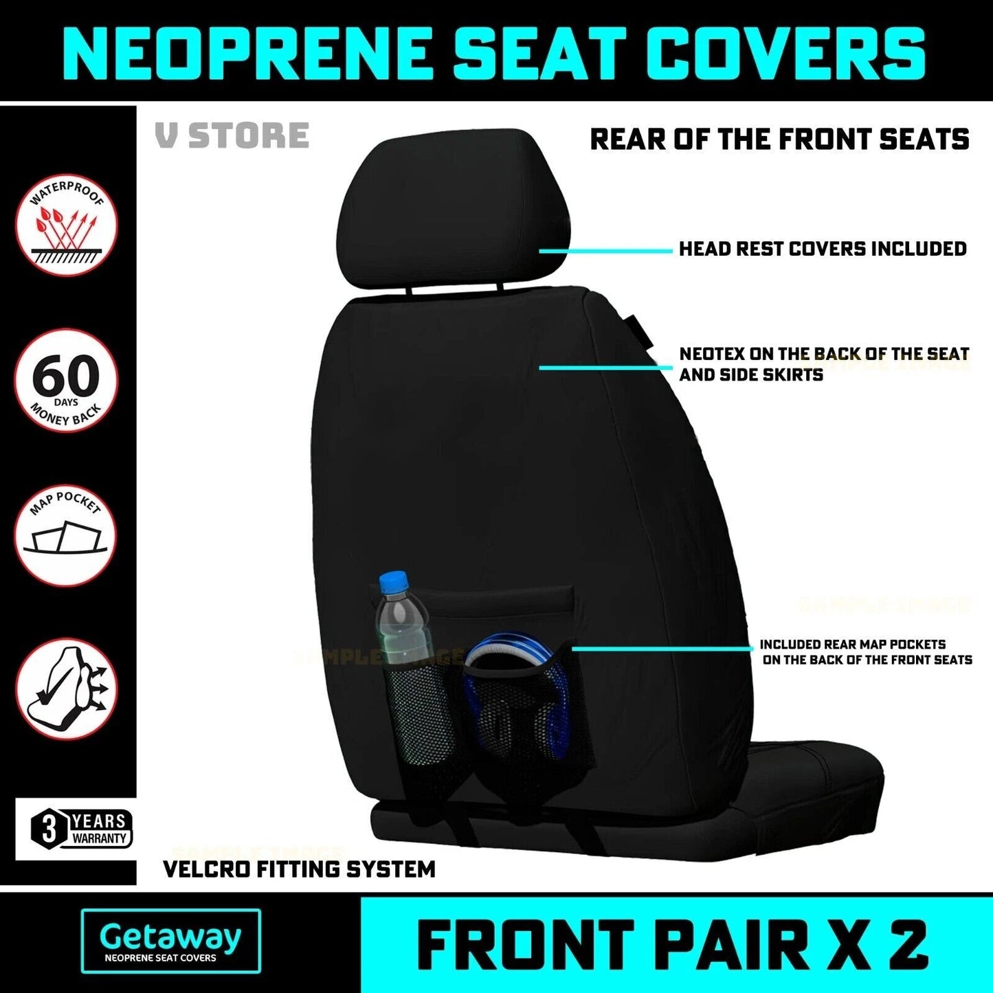 Manta Neoprene Front Seat Covers for Toyota Hilux N90 SR SR5 8/2025-2026 BLACK