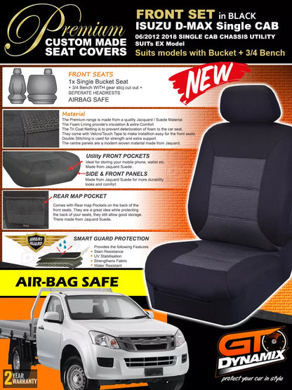Premium Seat Covers Front Charcoal Grey For Isuzu DMAX EX 3/4 Bench 6/2012-6/2020 D-MAX