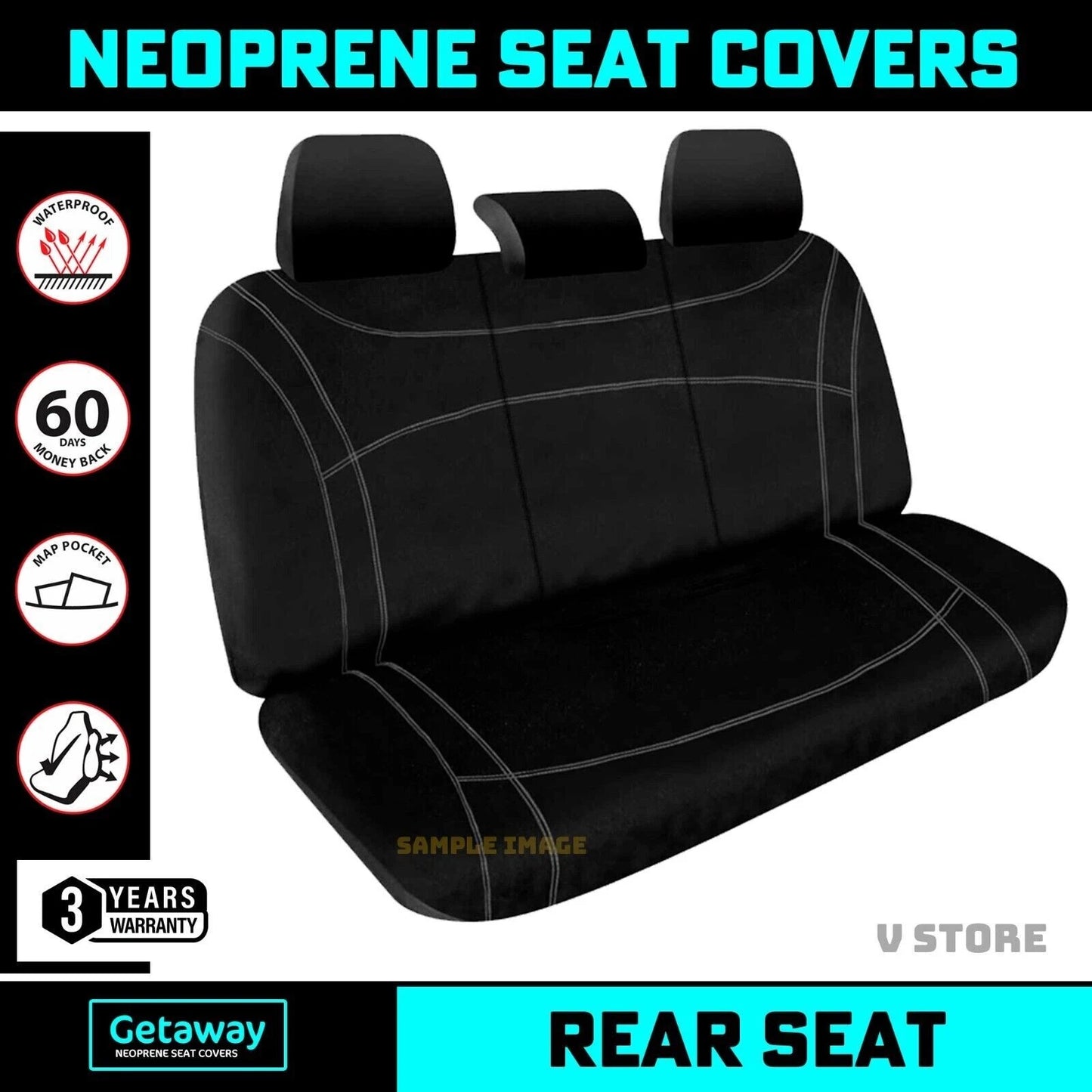 Manta Neoprene 2 Rows Seat Covers for Toyota Hilux N90 SR SR5 8/2025-2026 BLACK