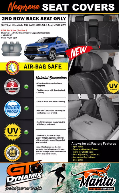 Manta Neoprene Rear Seat Covers For Mitsubishi ASX XA XB XC OCT/2016 -2025