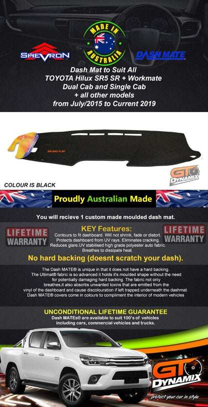 Tuff HD TRADE Canvas Seat Covers 2 Row + Dash Mat For Toyota Hilux SR SR5 Rugged 2015-2024 DM1412 Black