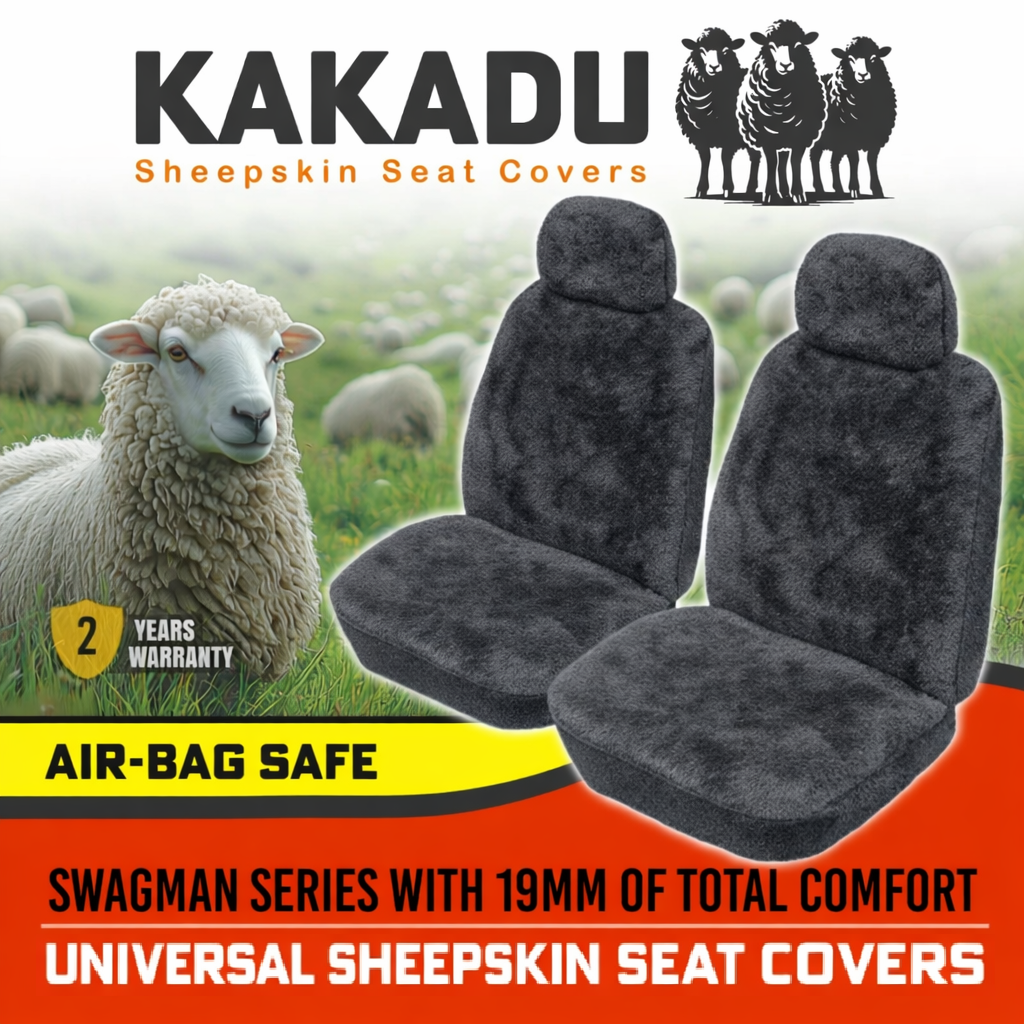 KAKADU Swagman Front Sheepskin Seat Covers 2 Year Warranty 19mm AIRBAG CHARC