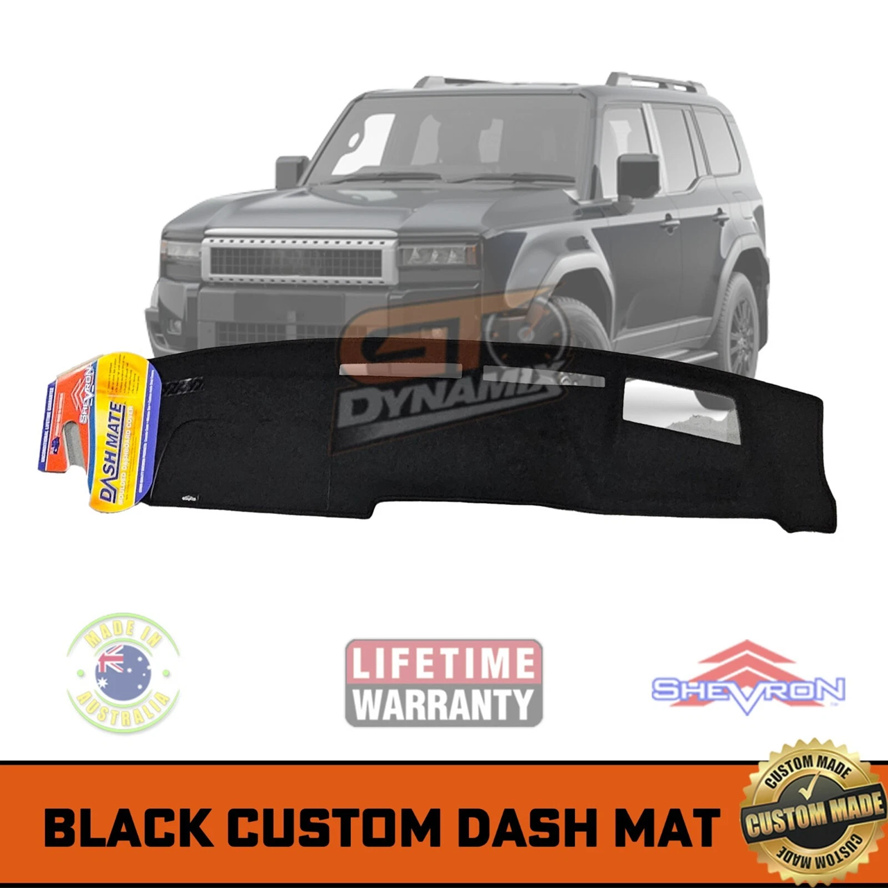 TUFF Customs 2 Rows Neoprene Seat Covers + Shevron Dash Mat DM1718D with HUD For Toyota Prado 250 Series VX 2024-2026