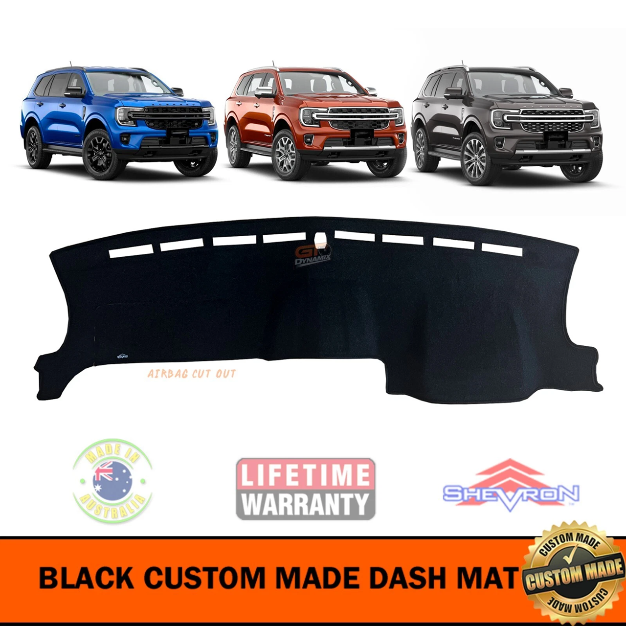 TUFF Customs 2 Rows Neoprene Seat Covers + Shevron Dash Mat DM1652 For Ford Everest Platinum SPORT 2022-2026